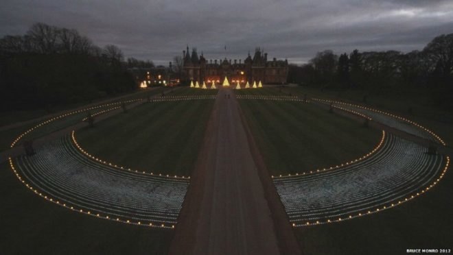bruce munro, waddesdon manor, angel of light, blue moon, cd light installation, green art, sustainable artwork, green installations, light installation