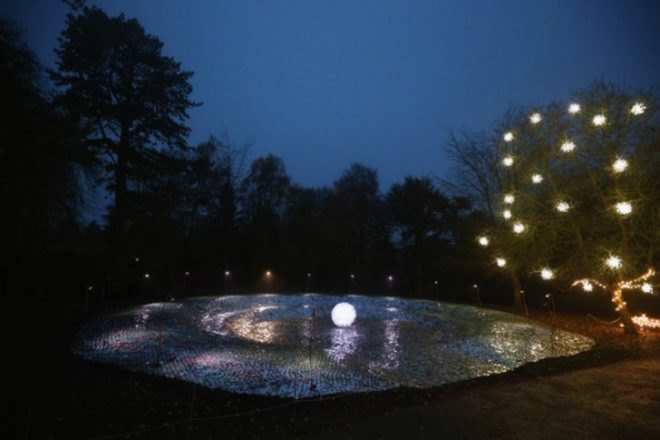 bruce munro, waddesdon manor, angel of light, blue moon, cd light installation, green art, sustainable artwork, green installations, light installation