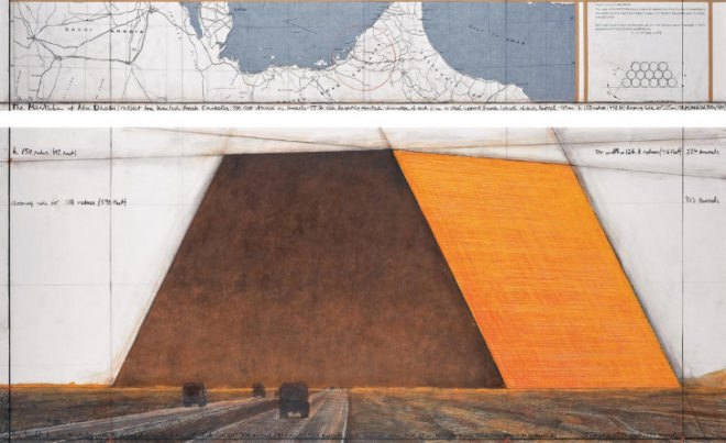christo, abu dhabi, the mastaba, oil barrel sculpture, conceptual art, worlds largest sculpture, worlds most expensive sculpture