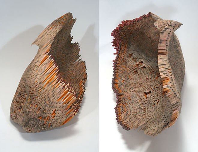 pencil, sculpture, jessica drenk. graphite, wood, organic, natural form, implement