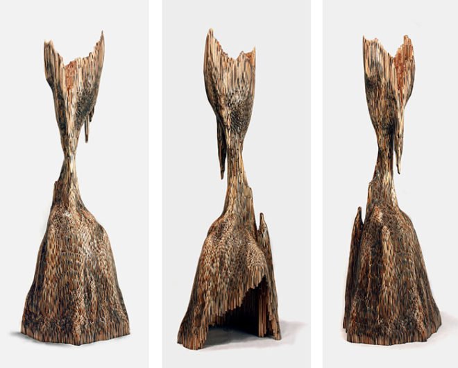 pencil, sculpture, jessica drenk. graphite, wood, organic, natural form, implement