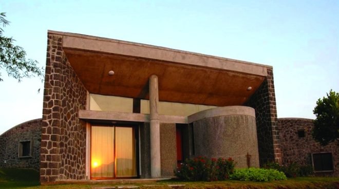 rolling hills, India, Pune, Maharashtra, Madhav Josh, boarding school, natural materials, daylighting, education, green design, passive design, sustainable design, skylights,