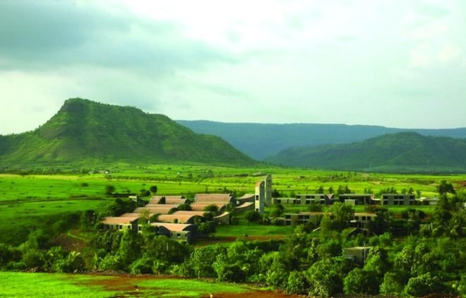 rolling hills, India, Pune, Maharashtra, Madhav Josh, boarding school, natural materials, daylighting, education, green design, passive design, sustainable design, skylights,