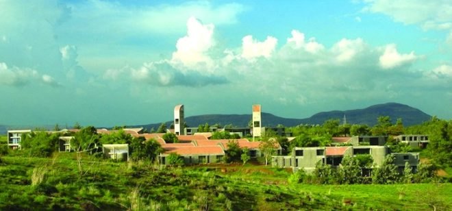 rolling hills, India, Pune, Maharashtra, Madhav Josh, boarding school, natural materials, daylighting, education, green design, passive design, sustainable design, skylights,