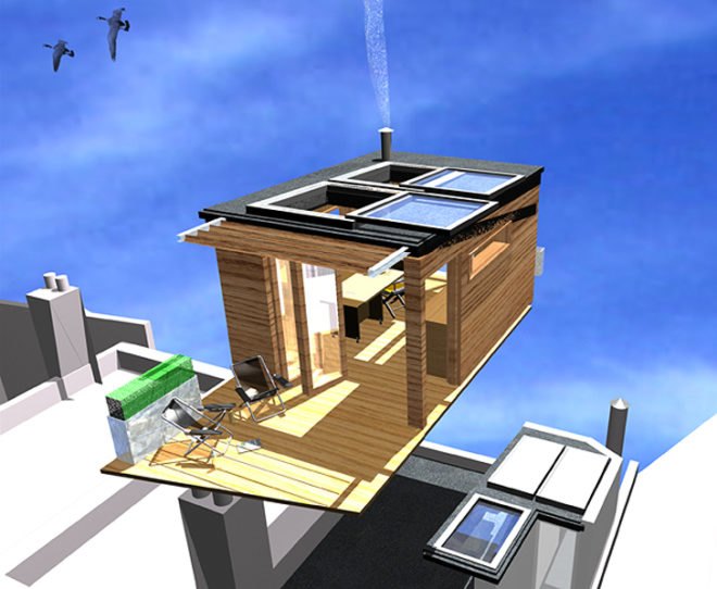 green design, eco design, sustainable design, urban retreat, rooftop hut, hut on a roof, hut architecture, Scott Batty, Andy Whiting, urban escape