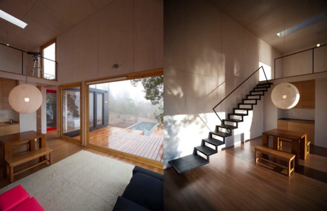 EMa Arquitectos, Casablanca, Chile, cabin, one-bedroom, Pangal Cabin, sustainable, Nautilus Constructora, plywood, steel construction, views, daylighting, solar energy, site design