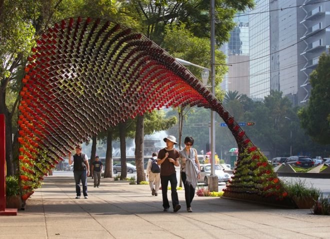Portal of Awareness, marketing, urban design, green design, sustainable design, Nescafe, Rojkind Arquitectos, Mexico City, Mexico, arches, vines