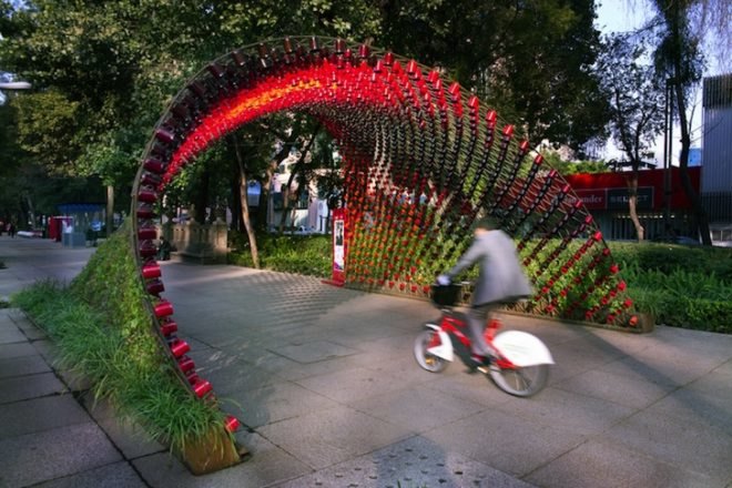 Portal of Awareness, marketing, urban design, green design, sustainable design, Nescafe, Rojkind Arquitectos, Mexico City, Mexico, arches, vines