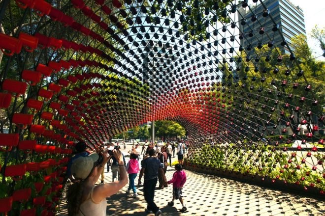 Portal of Awareness, marketing, urban design, green design, sustainable design, Nescafe, Rojkind Arquitectos, Mexico City, Mexico, arches, vines