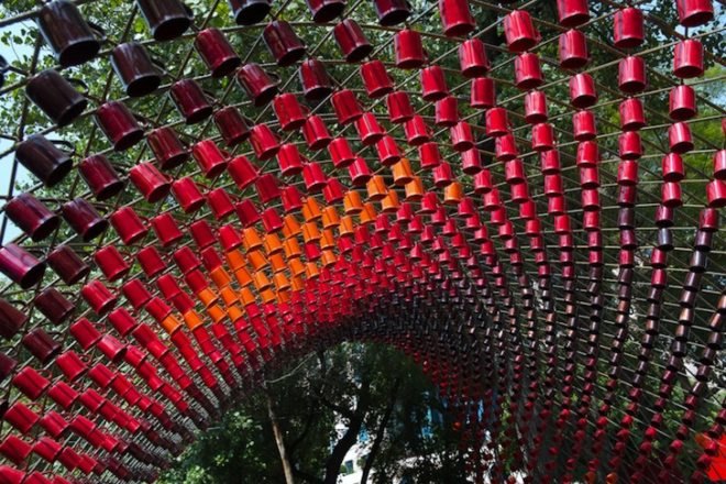 Portal of Awareness, marketing, urban design, green design, sustainable design, Nescafe, Rojkind Arquitectos, Mexico City, Mexico, arches, vines