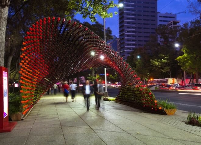 Portal of Awareness, marketing, urban design, green design, sustainable design, Nescafe, Rojkind Arquitectos, Mexico City, Mexico, arches, vines