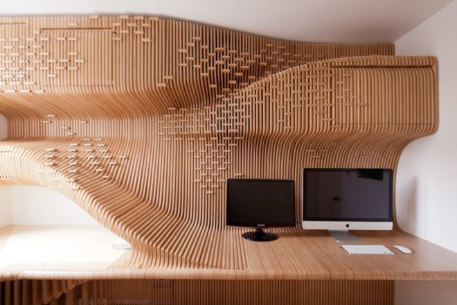 synthesis design + architecture, chelsea, led, cnc, world map, birch, wood, workspace, office, green interiors, sustainable design, green design, green architecture, sustainable architecture
