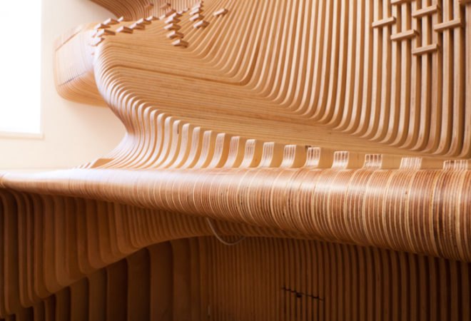 synthesis design + architecture, chelsea, led, cnc, world map, birch, wood, workspace, office, green interiors, sustainable design, green design, green architecture, sustainable architecture
