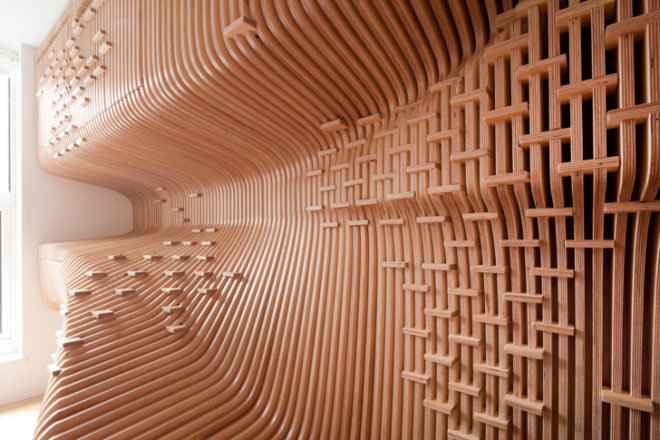synthesis design + architecture, chelsea, led, cnc, world map, birch, wood, workspace, office, green interiors, sustainable design, green design, green architecture, sustainable architecture