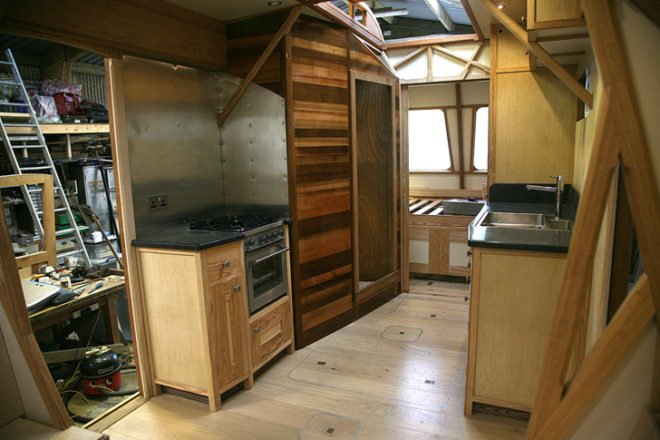 sumaya, mobile home, trailer, dan mcmahon, phil duloy, cedar, wood, hand crafted, cornwall, interior
