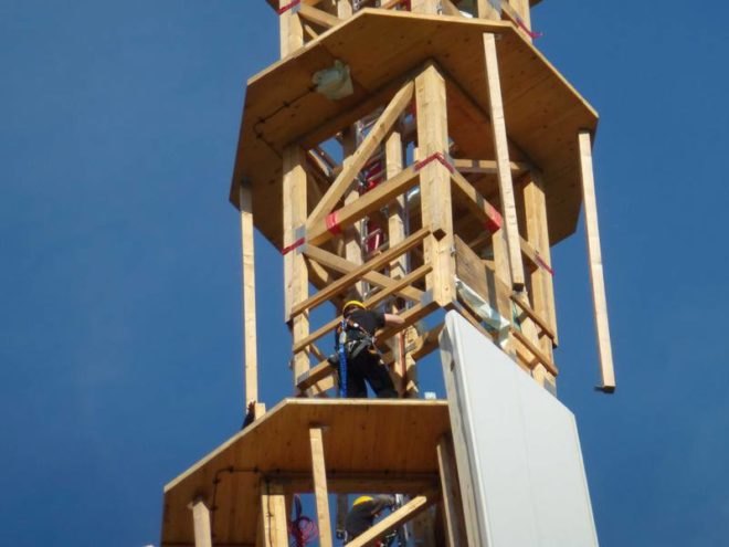 TimberTower, wooden wind turbine, Germany, Hanover, wind turbine tower, carbon emissions, steel, wind energy, renewable energy, first wood wind turbine, green design, sustainable design, wind power, wind energy, alternative energy