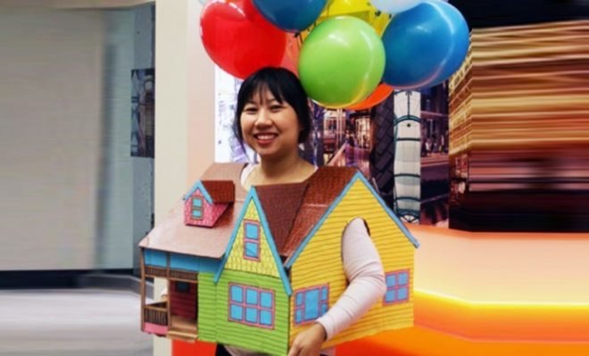 UP Floating House Costume by Yuko Mino, pixar up, Inhabitat Green Halloween Costume Contest 2012 Finalists, inhabitat halloween costume contest finalists, halloween costume, costume contest, diy costume, eco-friendly costume, green halloween, green halloween 2012, halloween, inhabitat green halloween costume contest, sustainable costume, homemade halloween costume, halloween costume ideas, diy costume ideas, handmade halloween costumes, green halloween diy costume contest