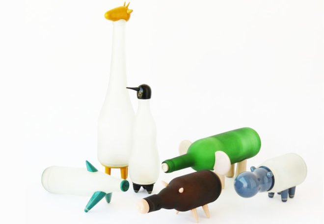 Nishi Chauhan, India, hippos, pigs, upcycled glass lamps, animal farm, recycled materials, art, green design, sustainable design, crafts, wood and lac, eco design, sustainable lighting,