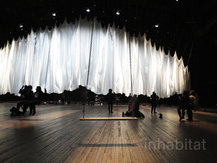 green design, eco design, sustainable design, Ann Hamilton, The event of the thread, Park Avenue Armory, interactive art installations NYC, swing art installation, Aristotle, trained pigeons