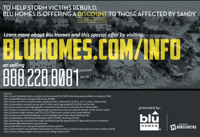 Blu Homes Discount, Hurricane Sandy, hurricane victims, prefab housing, disaster proof housing, disaster recovery