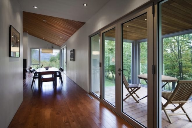 Bromont Residence, Blouin Tardif Architecture-Environnement, cabin, Quebec, Canada, natural materials, timber, daylighting, green design, sustainable design, eco design, minimize solar gain