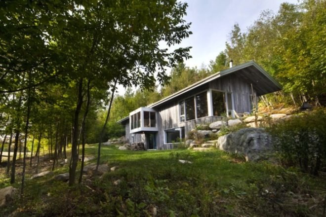 Bromont Residence, Blouin Tardif Architecture-Environnement, cabin, Quebec, Canada, natural materials, timber, daylighting, green design, sustainable design, eco design, minimize solar gain