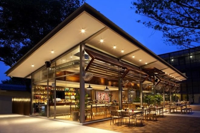 Cafe Melba, Goodman Arts Center, Singpore, eatery, Designphase dba, natural light, natural ventilation, daylighting, timber louvers, sustainable design, green design, eco-design, food