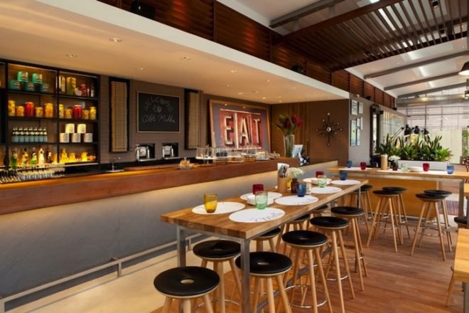 Cafe Melba, Goodman Arts Center, Singpore, eatery, Designphase dba, natural light, natural ventilation, daylighting, timber louvers, sustainable design, green design, eco-design, food
