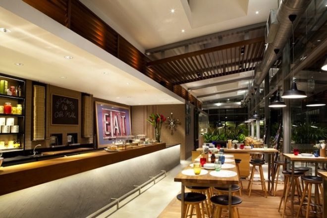 Cafe Melba, Goodman Arts Center, Singpore, eatery, Designphase dba, natural light, natural ventilation, daylighting, timber louvers, sustainable design, green design, eco-design, food