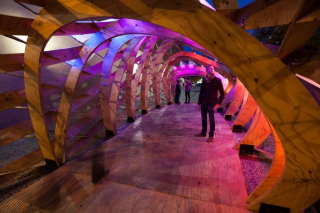 ColoniaTecne, Bios Design Collective, led lighting, temporary pavilion, san jose, biomimicry, nature-inspired design