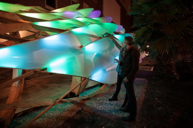 ColoniaTecne, Bios Design Collective, led lighting, temporary pavilion, san jose, biomimicry, nature-inspired design