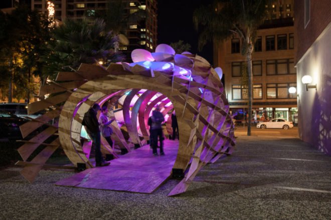 ColoniaTecne, Bios Design Collective, led lighting, temporary pavilion, san jose, biomimicry, nature-inspired design