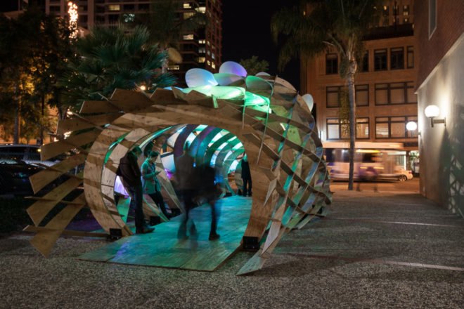 ColoniaTecne, Bios Design Collective, led lighting, temporary pavilion, san jose, biomimicry, nature-inspired design