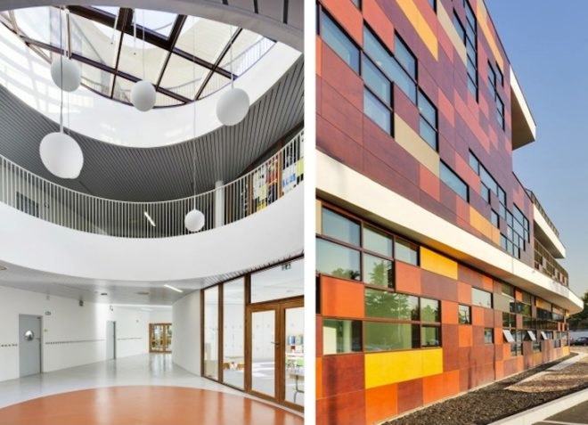 green roof, daylighting, pixelated facade, Mikou Design Studio, Bobigny School in France, sustainable design, eco-design, green design, urban design, education, Bobigny