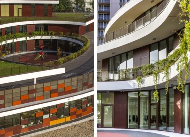 green roof, daylighting, pixelated facade, Mikou Design Studio, Bobigny School in France, sustainable design, eco-design, green design, urban design, education, Bobigny