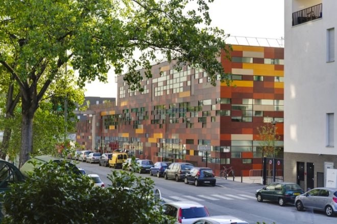 green roof, daylighting, pixelated facade, Mikou Design Studio, Bobigny School in France, sustainable design, eco-design, green design, urban design, education, Bobigny