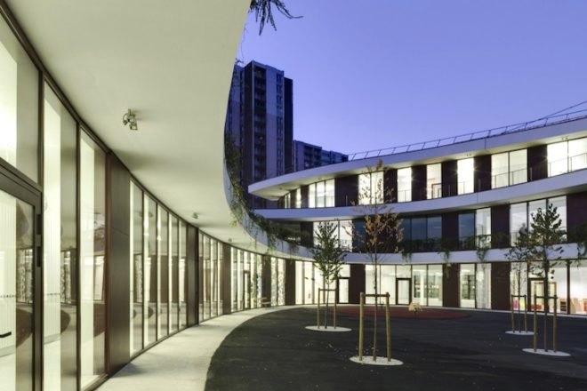 green roof, daylighting, pixelated facade, Mikou Design Studio, Bobigny School in France, sustainable design, eco-design, green design, urban design, education, Bobigny