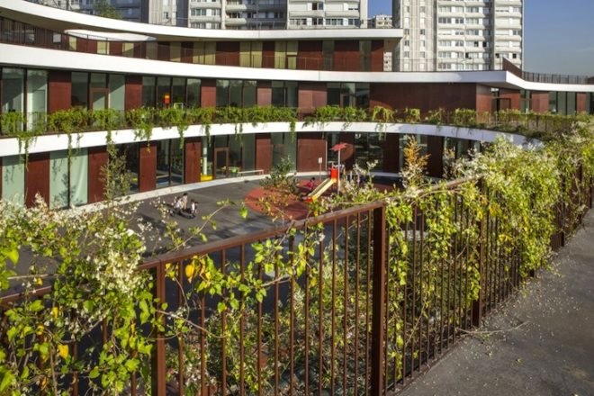 green roof, daylighting, pixelated facade, Mikou Design Studio, Bobigny School in France, sustainable design, eco-design, green design, urban design, education, Bobigny