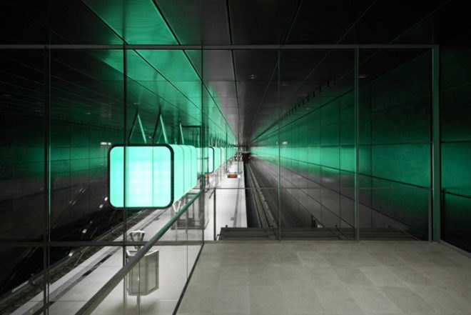 Pfarre Lighting Design, Munich, Hafencity University Subway Station, Germany, Raupach Architekten, LED, Lighting, subway, RGB, colors, shipping containers