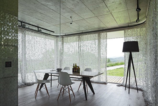green design, eco design, sustainable design, HHF Architects, House D, basel Switzerland, glass curtains, submerged home, timber home, open plan home