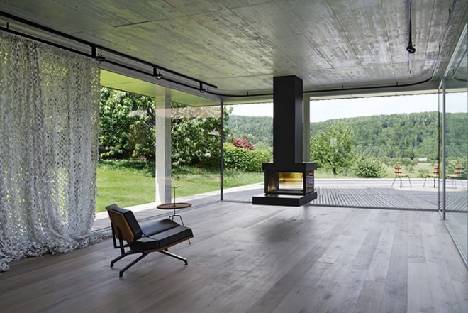 green design, eco design, sustainable design, HHF Architects, House D, basel Switzerland, glass curtains, submerged home, timber home, open plan home