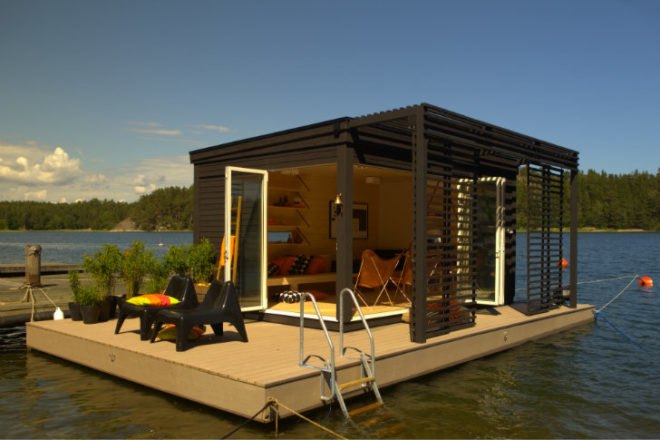 Kenjo Floating Guest House, floating house, prefab, prefab cabin, sweden, prefab floating cabin