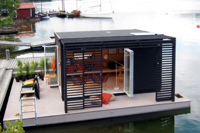 Kenjo Floating Guest House, floating house, prefab, prefab cabin, sweden, prefab floating cabin