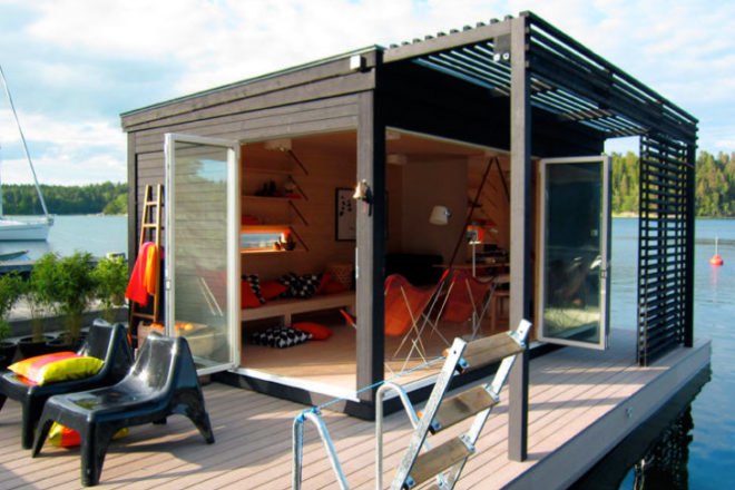 Kenjo Floating Guest House, floating house, prefab, prefab cabin, sweden, prefab floating cabin