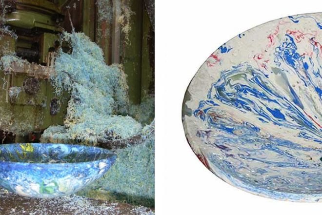 Laurens Van Wieringen, multicolored bowls, recycled plastic, cnc, dutch design, tableware, industry waste, multi-colored, Green Materials, Recycled Materials, Green Products,