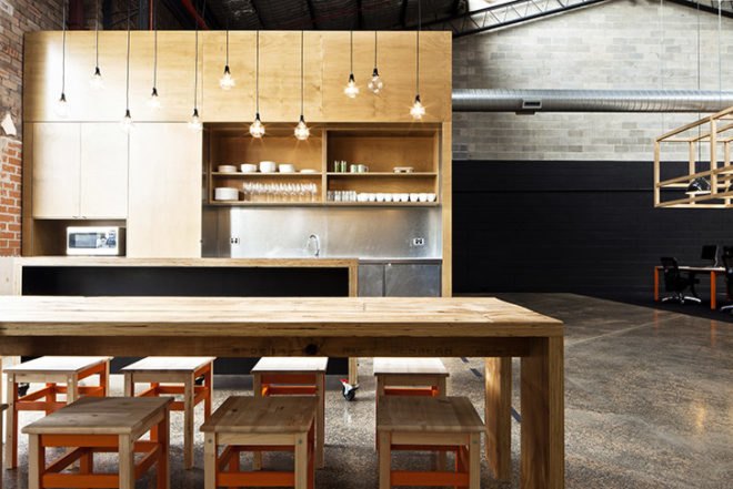 Unit B4, MAKE Creative, Industrial, office, Sidney, recycled materials, concrete floor, plywood, Goodman, Architecture, Green renovation, Recycled Materials, Green Resources, oil drums, recycled warehouse