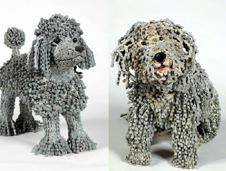 green design, eco design, sustainable design, Nirit Levav, recycled bicycle chains, bicycle chain sculpture, bicycle chain dogs, Israeli Artist, eco art, upcycled art, bicycle art