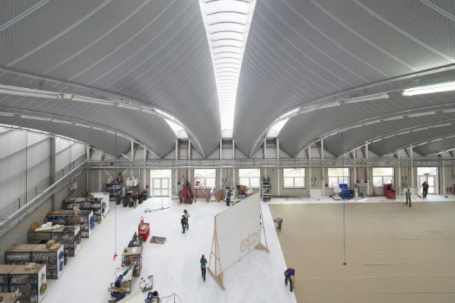 Royal Opera House Workshop, Nicholas Hare Architects, thurrock workshop, royal opera house, green roof, sedum roof, daylighting