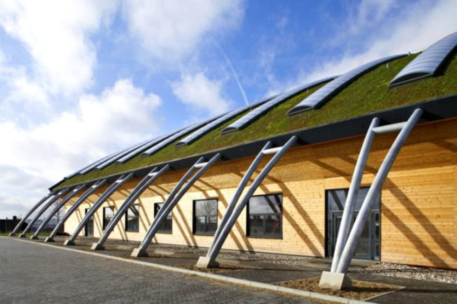 Royal Opera House Workshop, Nicholas Hare Architects, thurrock workshop, royal opera house, green roof, sedum roof, daylighting