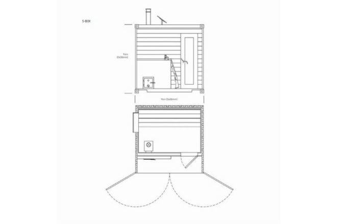 Sauna Box, Castor Design, shipping container sauna, sauna, self-sufficient, solar power, wood-fired sauna